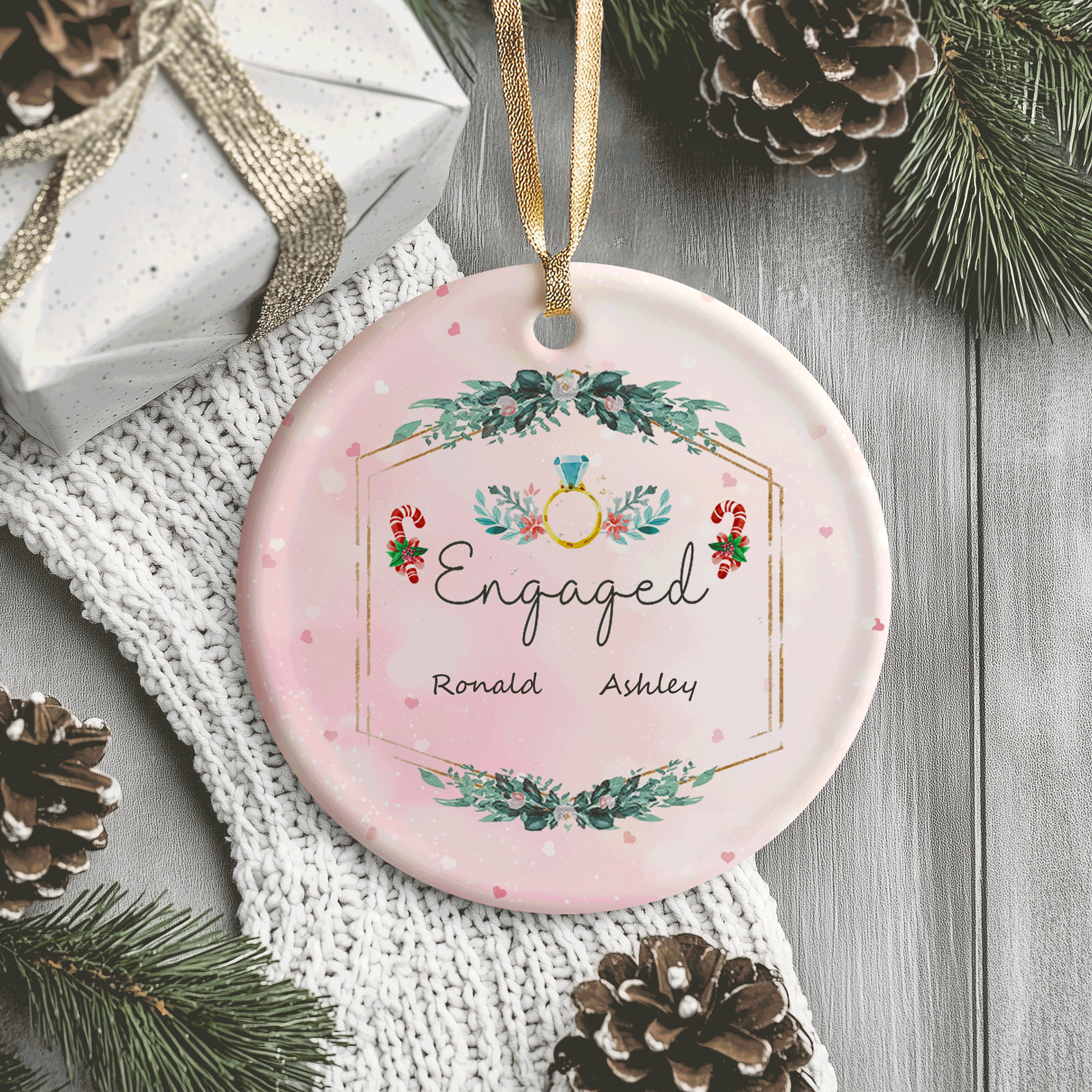 Engaged Christmas | Celebrate Your Engagement with Holiday Cheer | Ceramic Ornament